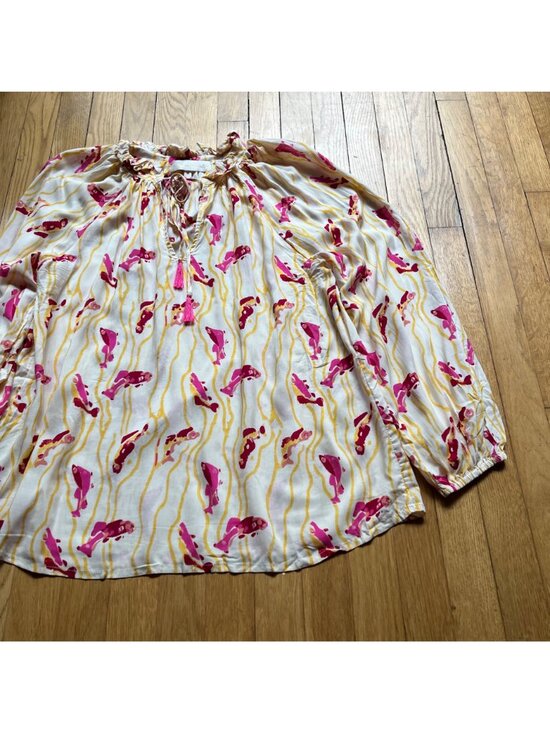 Natalie Martin Size L Pisces Yellow Sunrise Penny Floral Long Sleeve Blouse Top - Picture 4 of 15